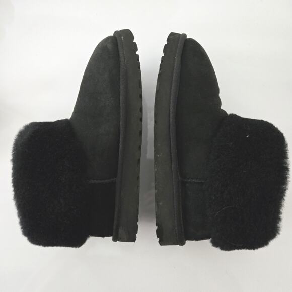 UGG Classic Black Mini Fluff  Shearling Collar Ankle Bootie, Sz 8, Style 1106757 - Picture 2 of 9